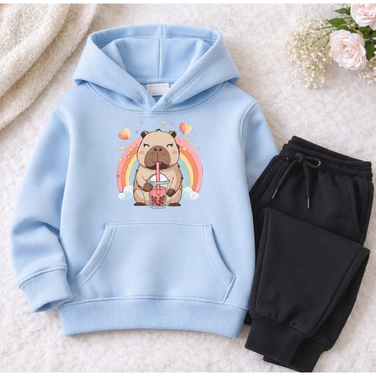 Conjunto Feminino Moletom Infantil Menina Capivara Flanelado Blusa de Frio Algodão Premium