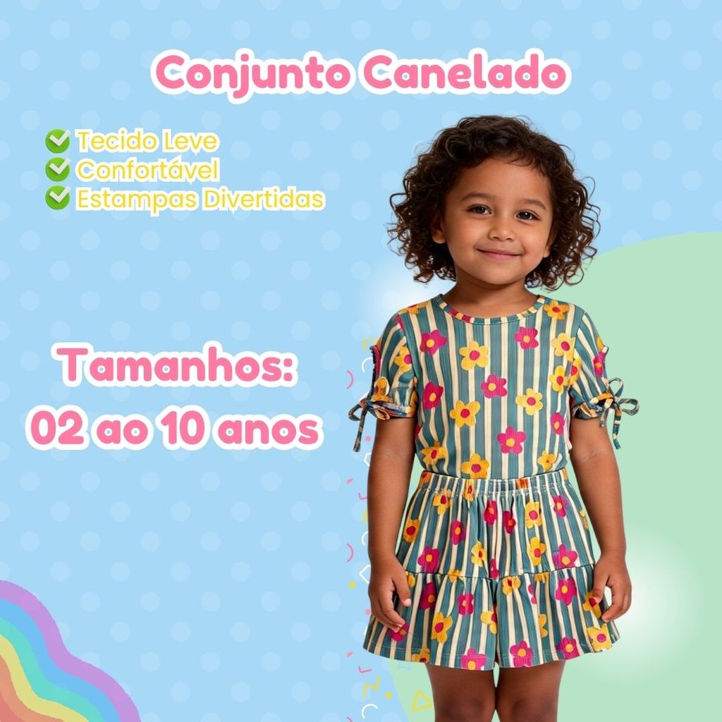 Conjunto Infantil Feminino Verão | Blusa + Short Saia Estampado | Moda Blogueirinha I Amélia