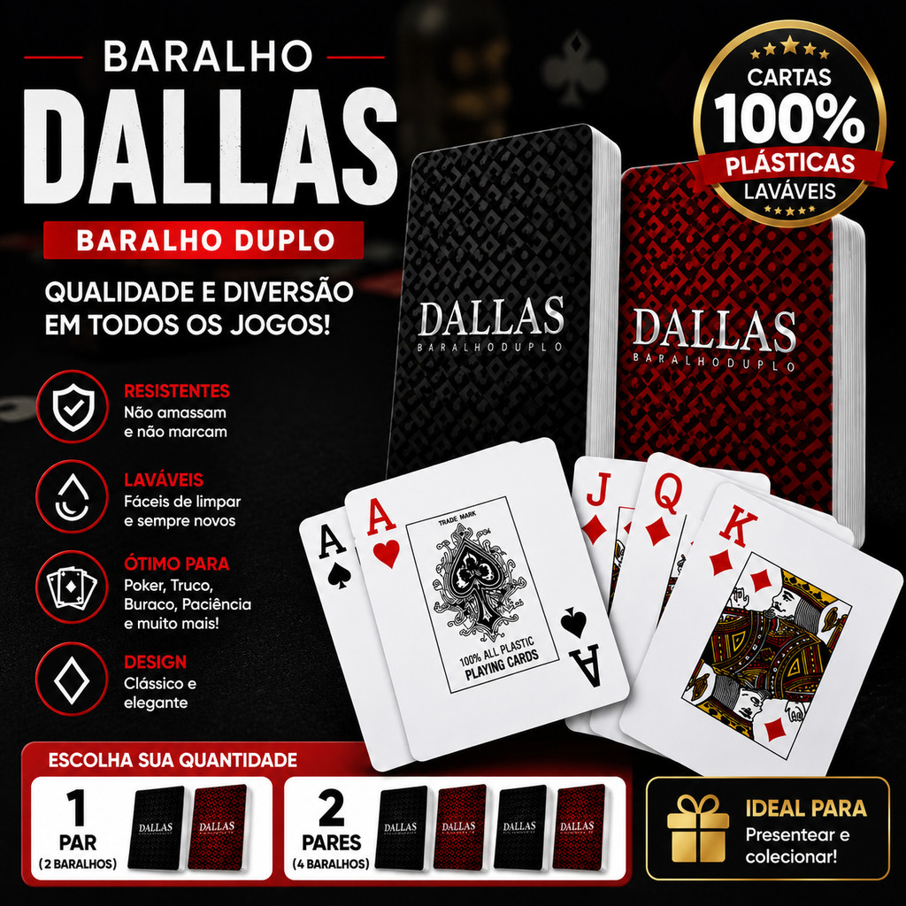Baralho Dallas Duplo 100% Plástico Lavável Poker Truco Buraco