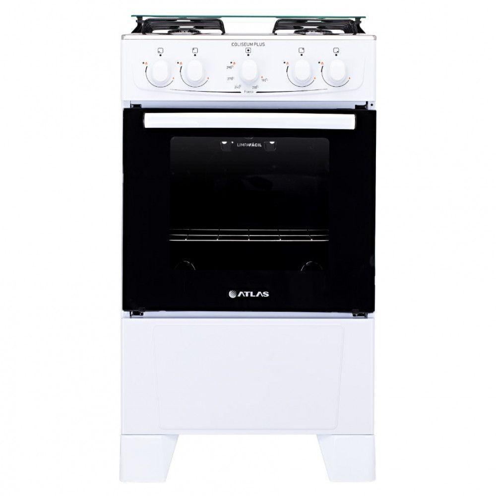Fogão de Piso 4 Bocas GLP Atlas Coliseum Mesa em Aço Inox Acendimento Manual Branco