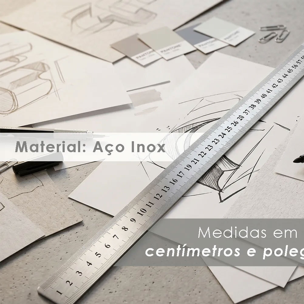 Régua Metal Aço Inox 60cm 24 Pol Patchwork Costura Artesanato Milimetrada Profissional