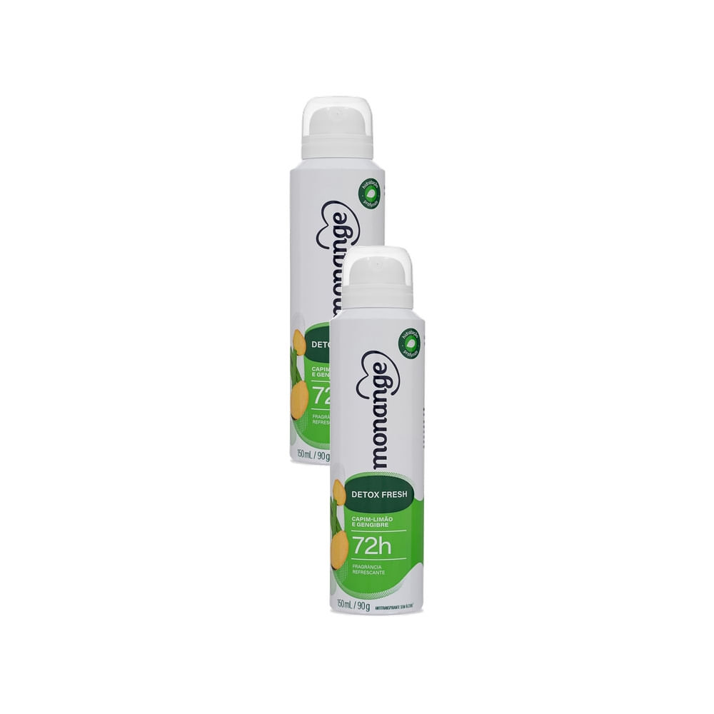 Kit 2 Desodorante Monange Detox Fresh Aerosol Antitranspirante 72h 150ml