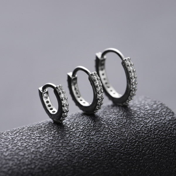 | 【cartelas de brincos feminino】 | kit brinco aço inoxidável ➳Brincos de argola lisos de diamante completo masculino Ruf