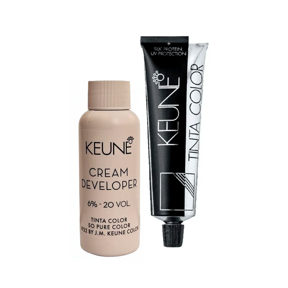 Kit Keune Tinta Color 4 Castanho Médio + Creme Oxidante 6% Keune Tinta Developer 20 Vol - 60ml