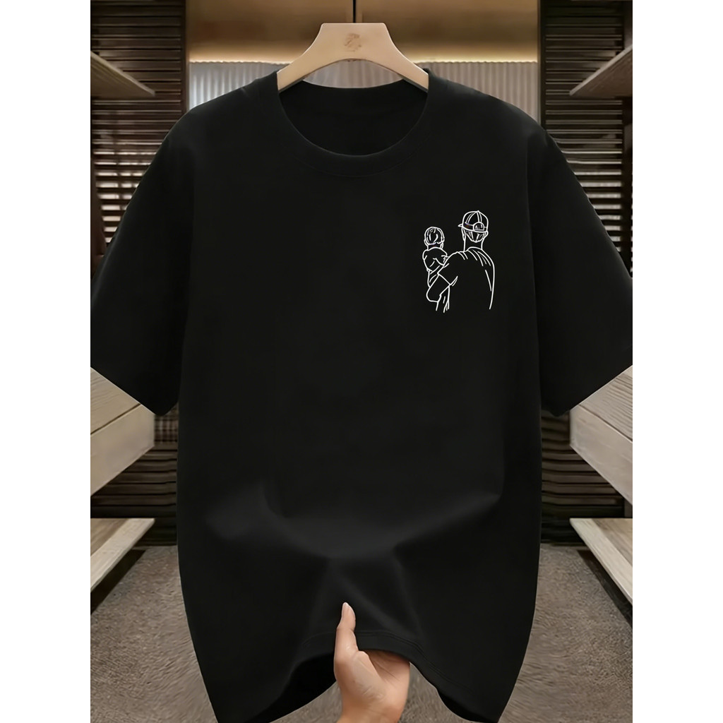 Camiseta Gola Redonda masculina 100% algodão, confortável, estilo esportivo, Estampa Dia dos Pais Pai e Filho