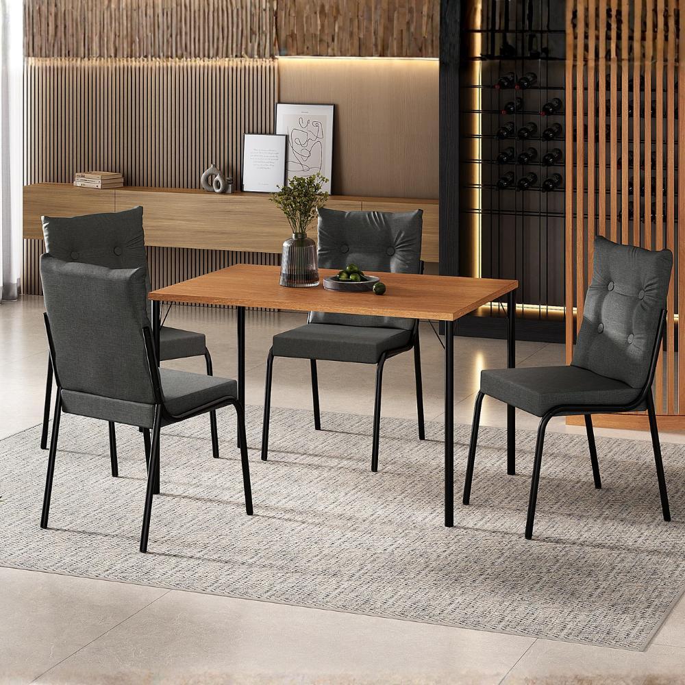 Conjunto Sala de Jantar 4 Cadeiras Prada Carraro Nogal Preto