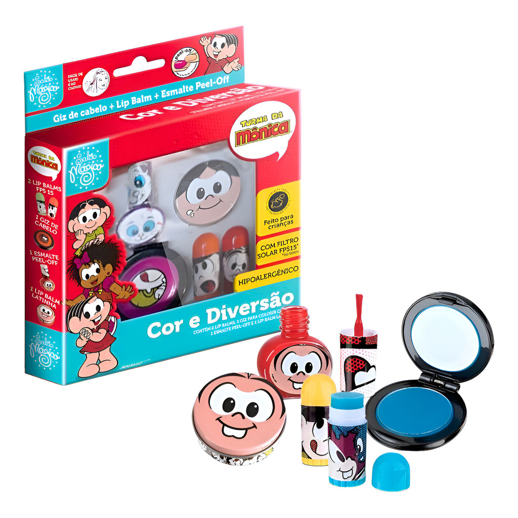Kit Infantil Maquiagem 5 Peças Cor e Diversão Turma da Mônica – Hipoalergênico