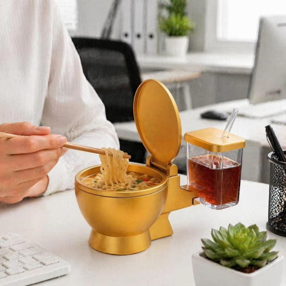 Tigela Em Forma De Vaso Sanitário INTREE , Conjunto De Ramen Removível Com Copo De Bebida Embutido , Comida Novidade Des