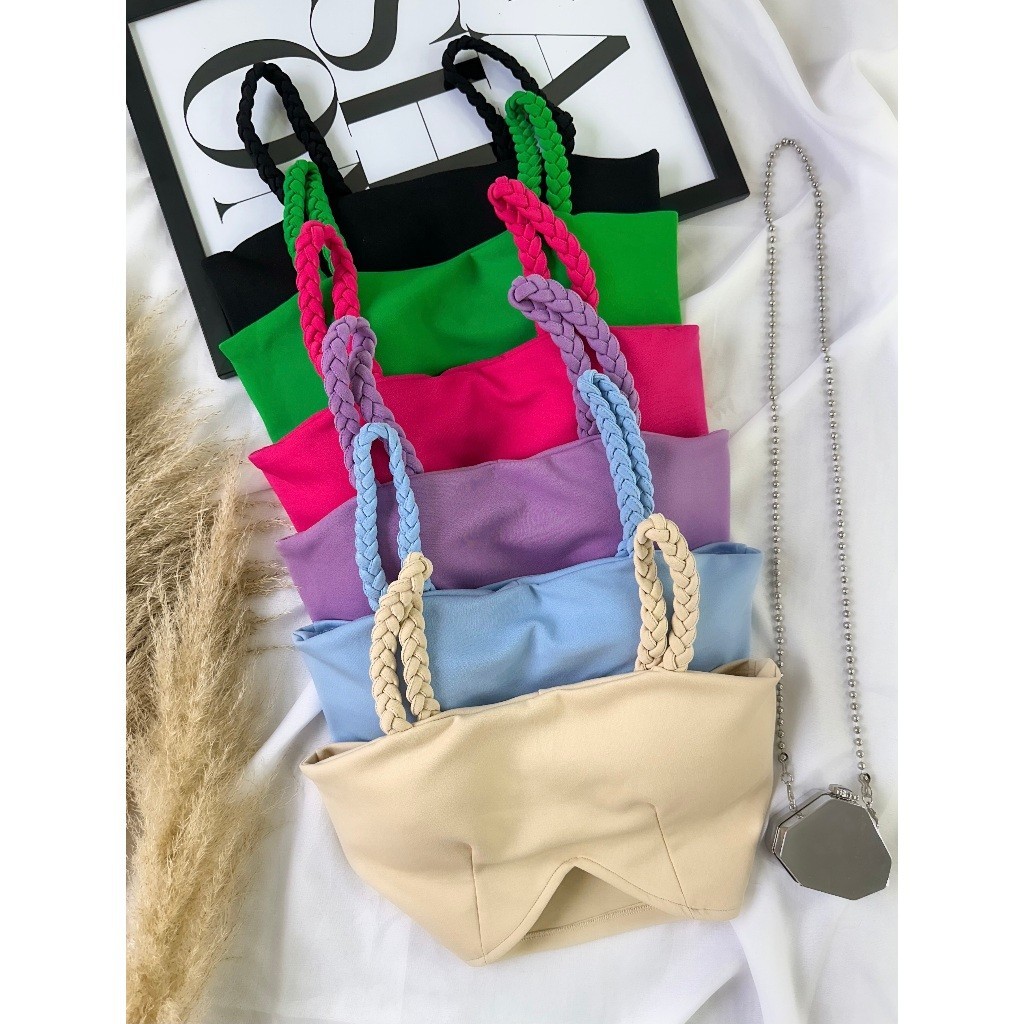 Cropped Alça Trançada Com Bojo Balada Liso Tendência Neoprene