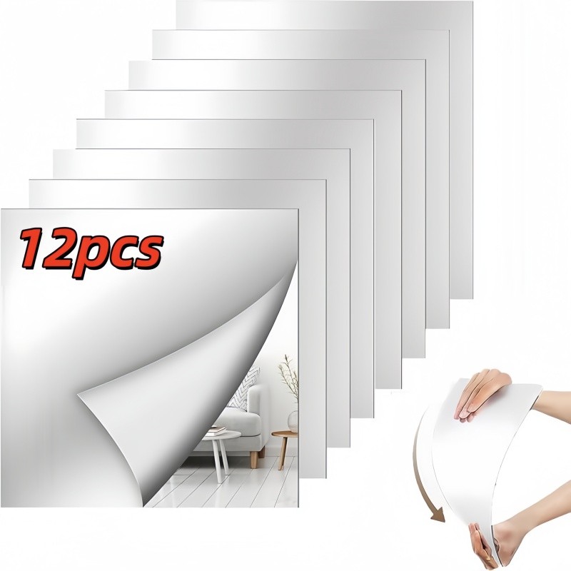 Espelho Adesivo Decorativo Parede Kit 12un 30x30cm PVC Flexível Autoadesivo Sem Vidro Decoração Quarto Sala Closet