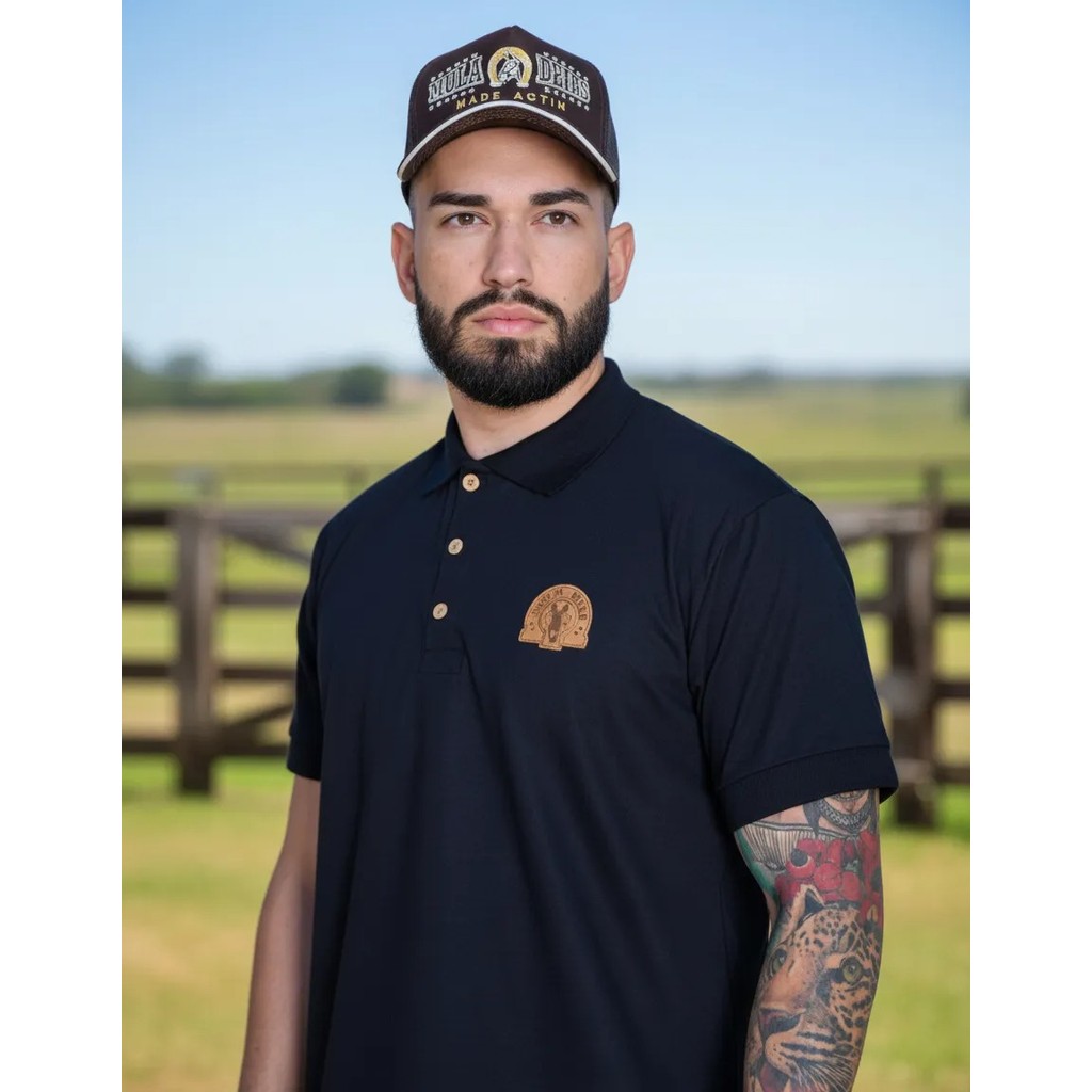 Camisa Polo Country Masculina Rodeio Camiseta 100% Algodão Estampada Moda Country Western P ao GG