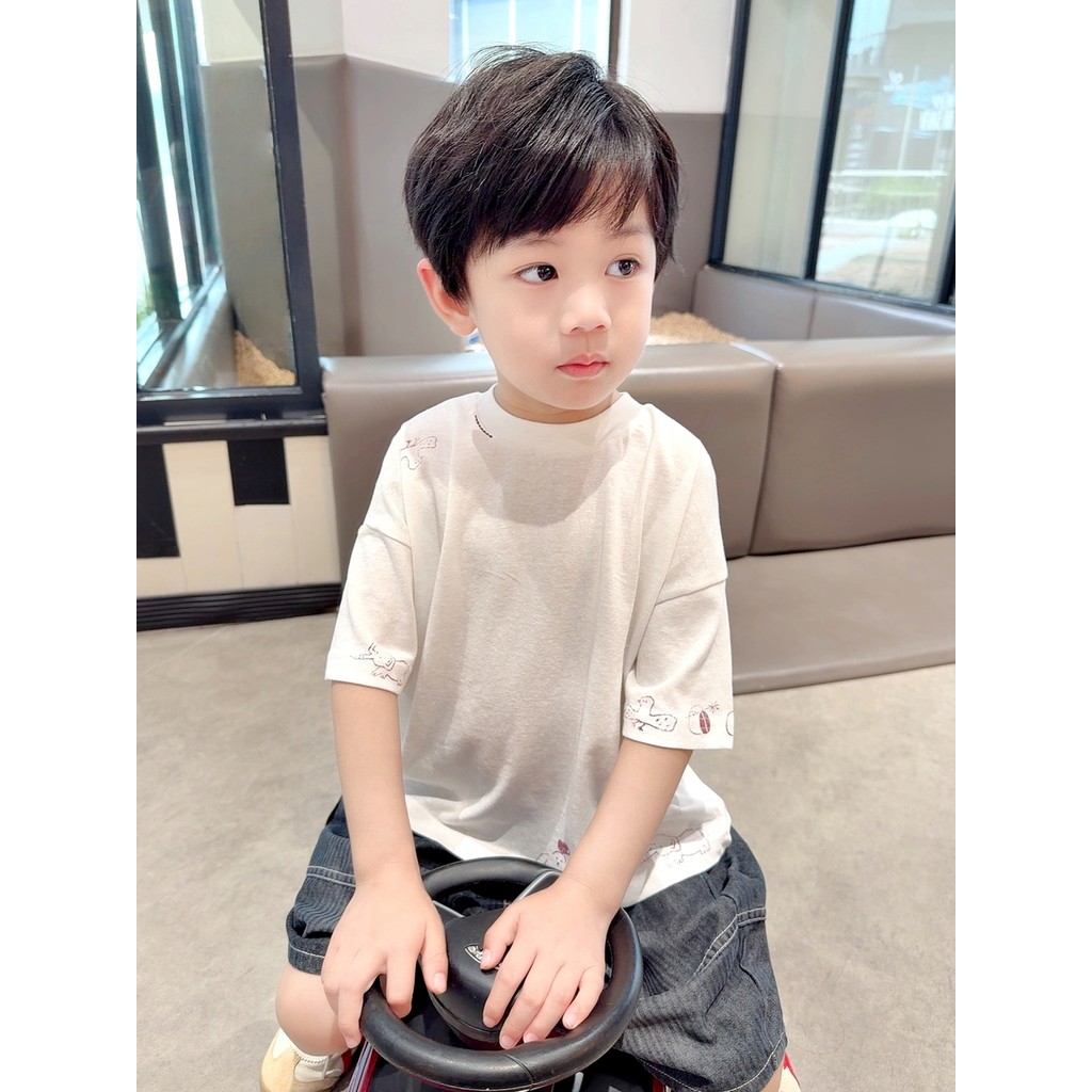 Super macio ceroso ~ meninos fino branco dos desenhos animados impresso camiseta de manga curta médio pequeno crianças l
