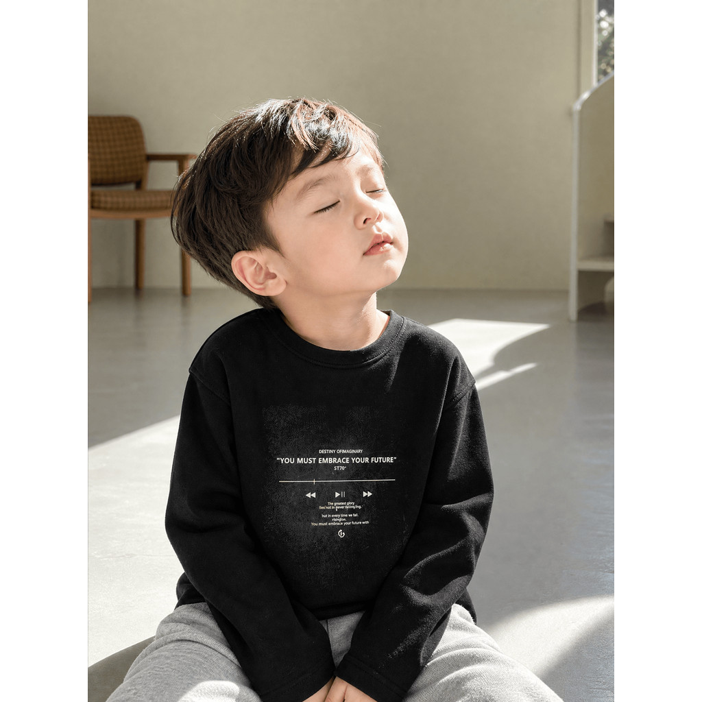 Meninos bebê em torno do pescoço carta impressa manga comprida camiseta médio pequeno crianças solto All-Match Casual to