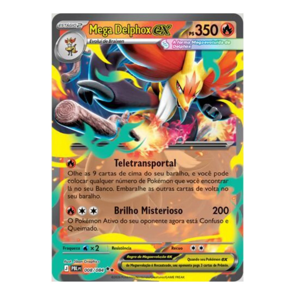 Carta Pokémon Mega Delphox Ex 008/084 Rara Dupla Copag