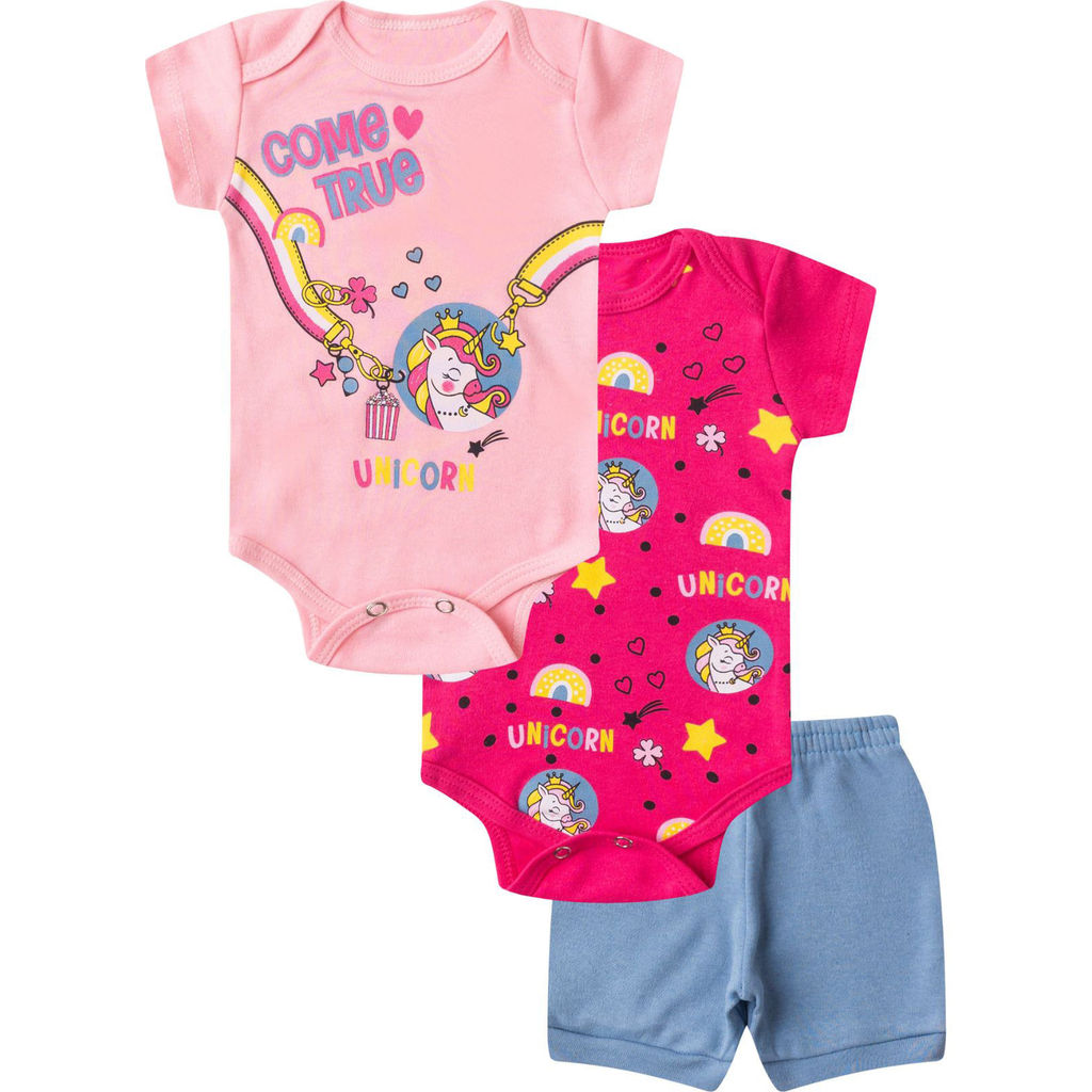 Kit Body Infantil Curto 3 Peças Select Rosa