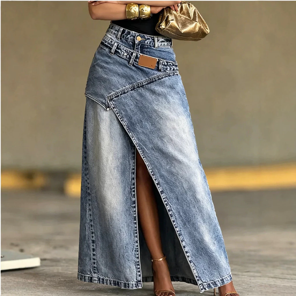 Dobre E Use Jeans Lavados Saia Longa De Meio Corpo Para Mulheres — imagem 1