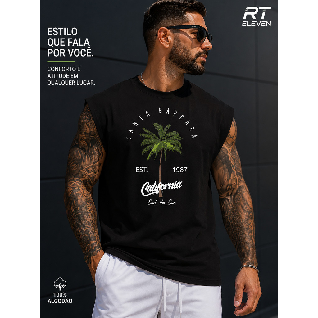 Camiseta Oversized Regata Camiseta Streetwear California Santa Barbara  Academia Treino Camiseta Larga Algodão Estampada