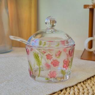 Açucareiro de Vidro Transparente Spring 210ml Flores Rosa Hauskraft