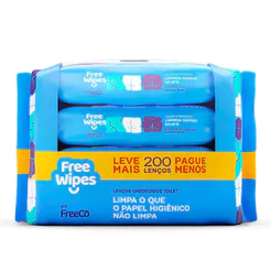 Lenços Umedecidos Free Wipes FreeCô Limpeza para o Nº2 200 Unidades Leve Mais Por Menos