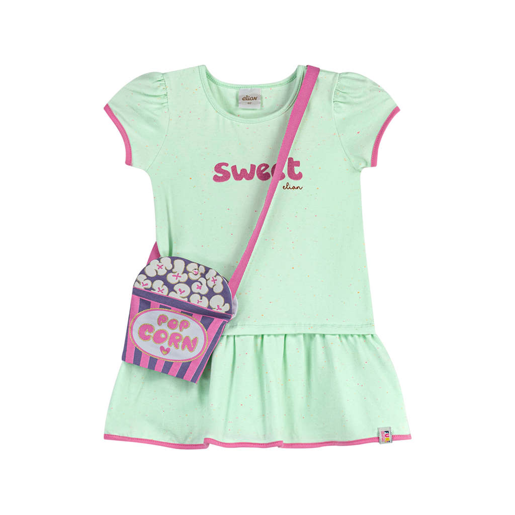 Vestido Infantil Menina Com Bolsa Pipoca Elian Verde
