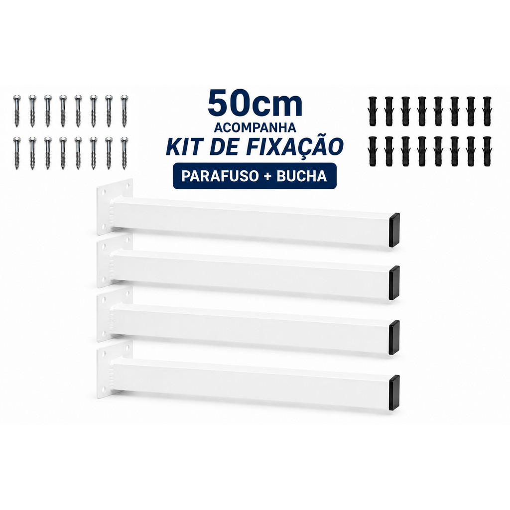 SUPORTE GRAPA AÇO REFORÇADO PIA PRATELEIRA 50CM BRANCA 4 PÇS