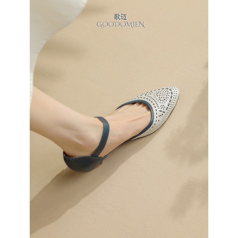 Verão Gomai sapatos femininos de sola macia Mary Jane Baotou sandálias femininas Retro couro genuíno sapatos femininos o