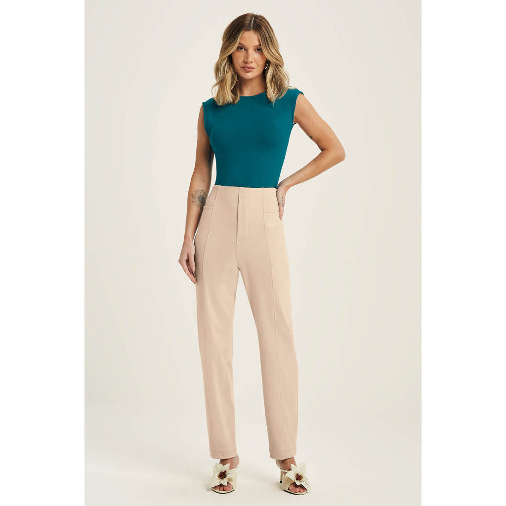Calça Feminina Casual Moletom Ponto Roma Marialícia Bege