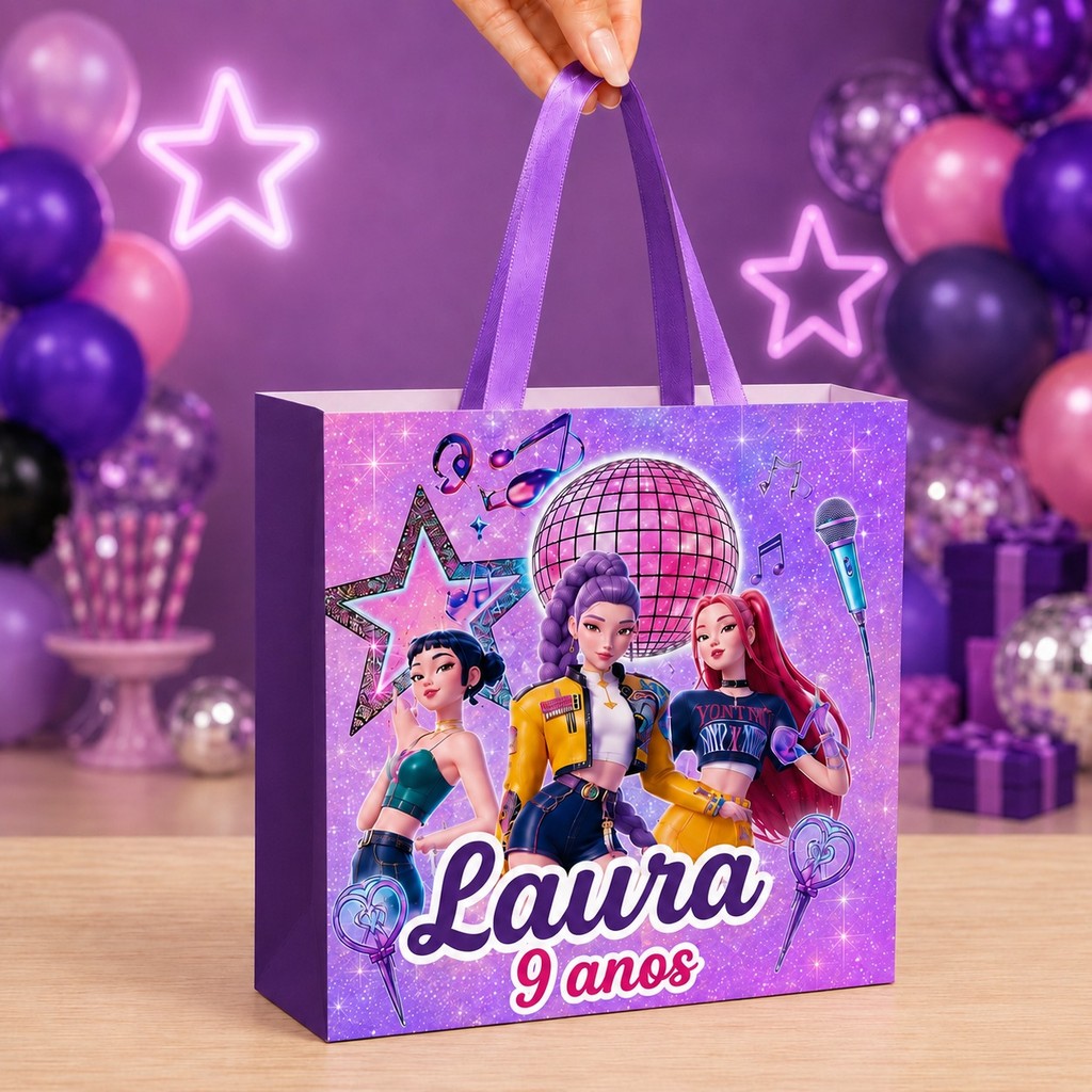 Sacolinha grande personalizada GUERREIRAS DO KPOP - lembrancinhas de festa infantil