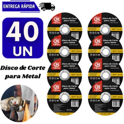 Kit 40 Disco De Corte Metal E Ferro Para Esmerilhadeira 115x1x22,23mm Fino Corte Rápido Resistente Discos Ferro Aço