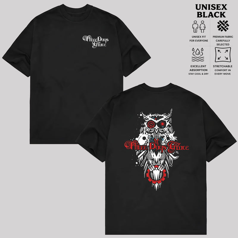 Music.Soul Camiseta Masculina Three Days Grace Coruja Estampa Esportiva Rápida Secagem Moderna Confortável Casual