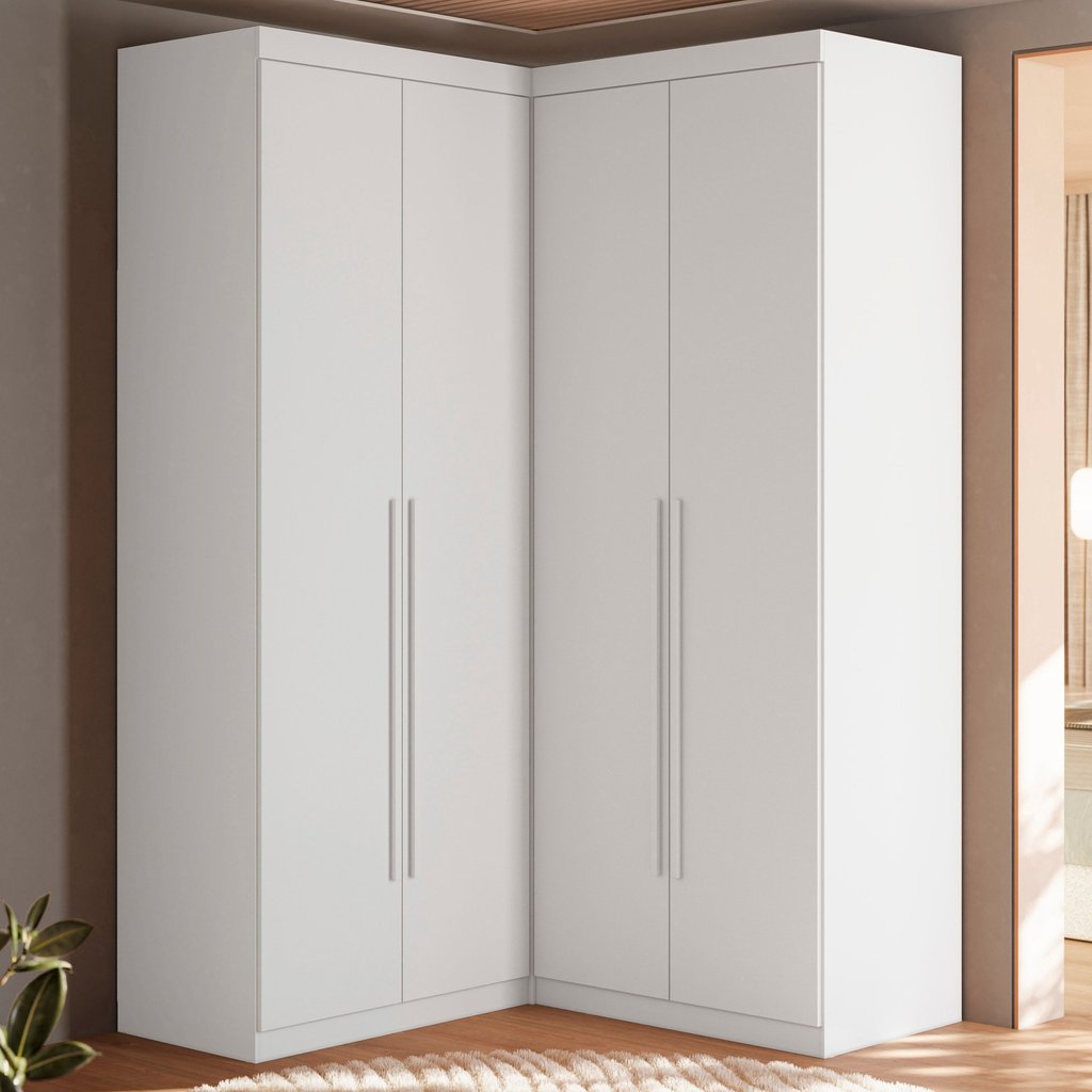 Guarda-Roupa de Canto 4 Portas 4 Gavetas Tuim Yescasa Branco/Fosco Liso Branco Fosco Liso