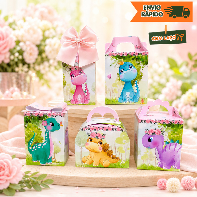 Caixinhas personalizados  lembrancinhas  aniversário  Kit festa Dino baby menina / PEGUE E MONTE OU MONTADO