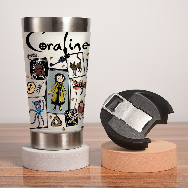 Copo De Cerveja coraline Aço Inoxidável 473ml Portátil Reutilizável Para Bebidas Diárias