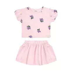 Conjunto Infantil Menina Manga Balonê Elian Rosa