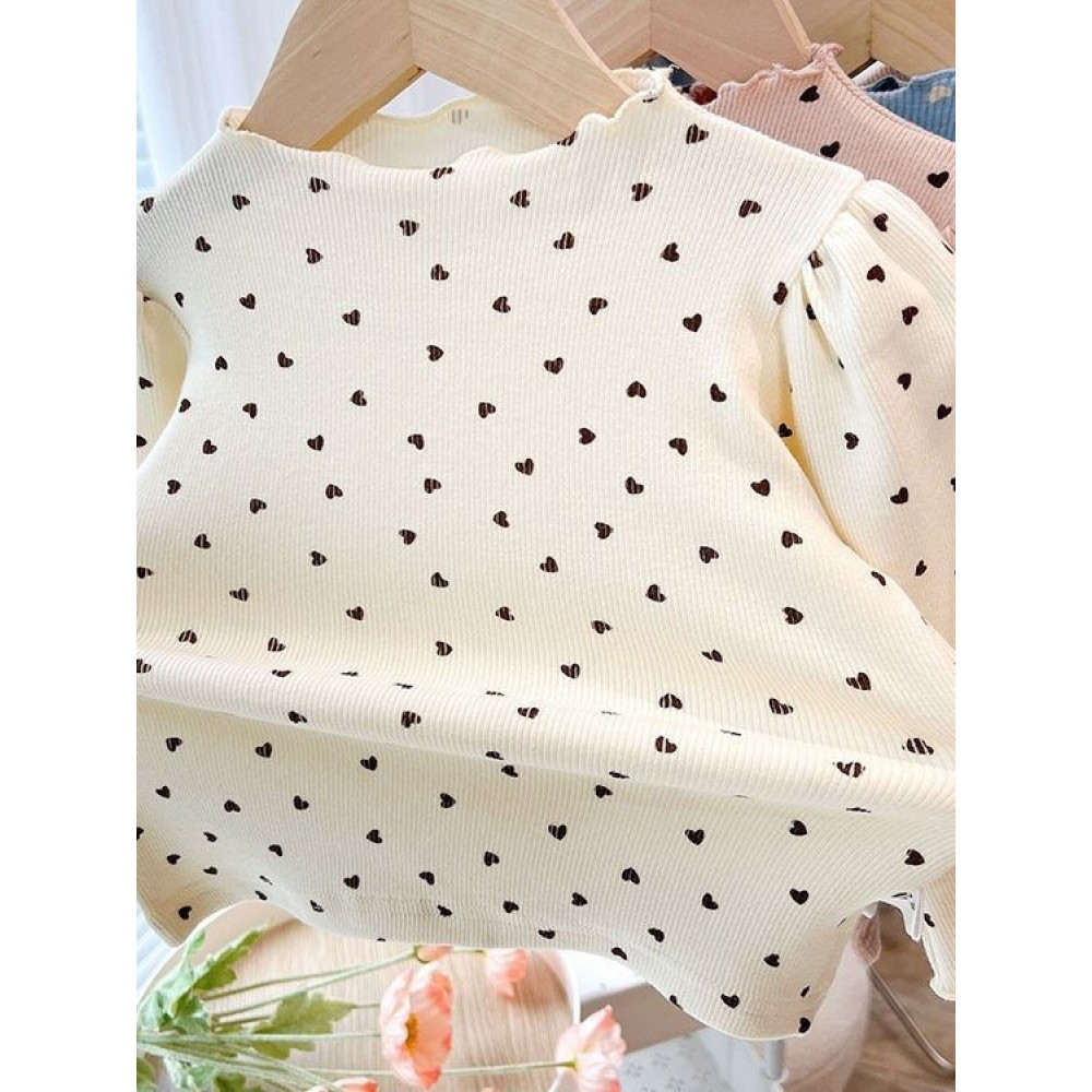 Primavera outono novo estilo coreano menina manga comprida camiseta manga Puff menina bebê médio pequenas crianças All-M
