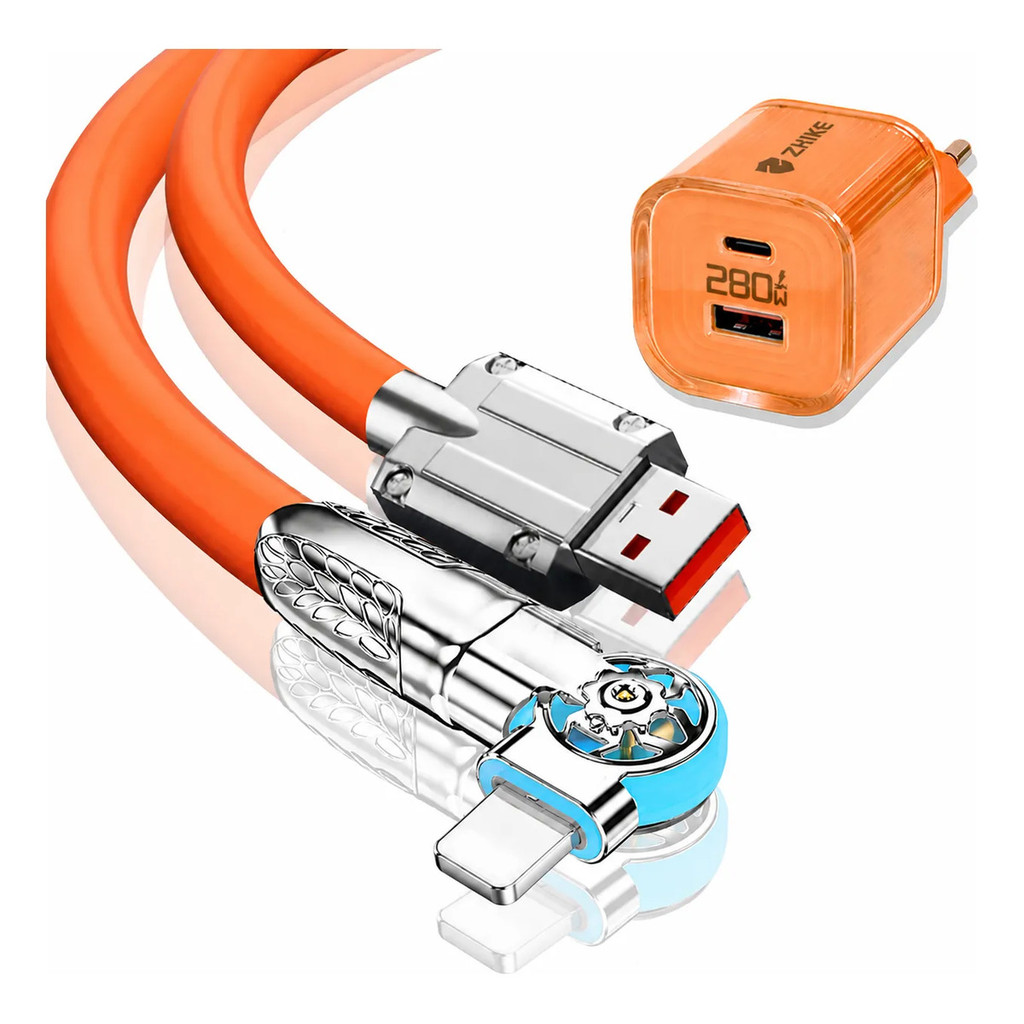 Kit Cabo Carregador Carregamento Rápido Compatível com iPhone 11 12 13 14 1.5M Rotação de 180° Silicone Adaptador GaN
