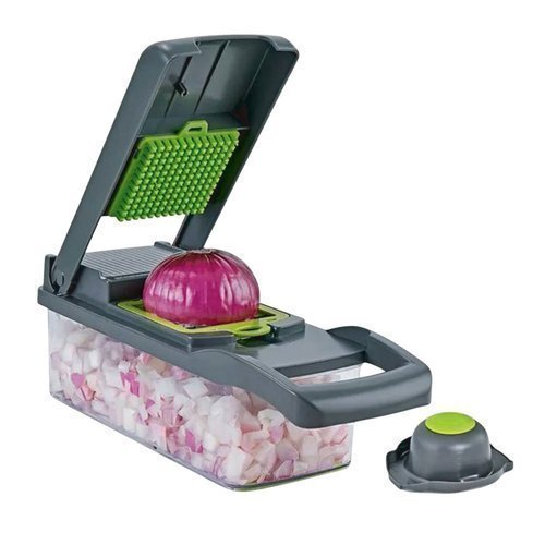 Kit Cortador Ralador Manual Multifuncional 16 Peças Utensílios Cozinha Cinza Verde