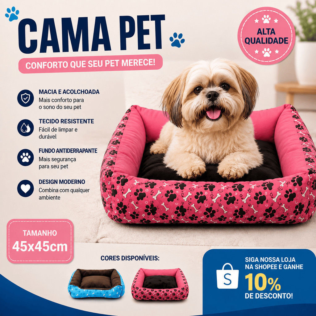 Cama Pet 45x45cm Cachorro Gato Macia Confortável Caminha Pet Premium