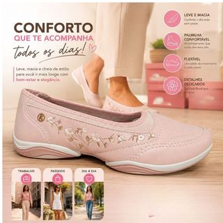 sapatilha feminina kolosh casual rosa bordada na lateral