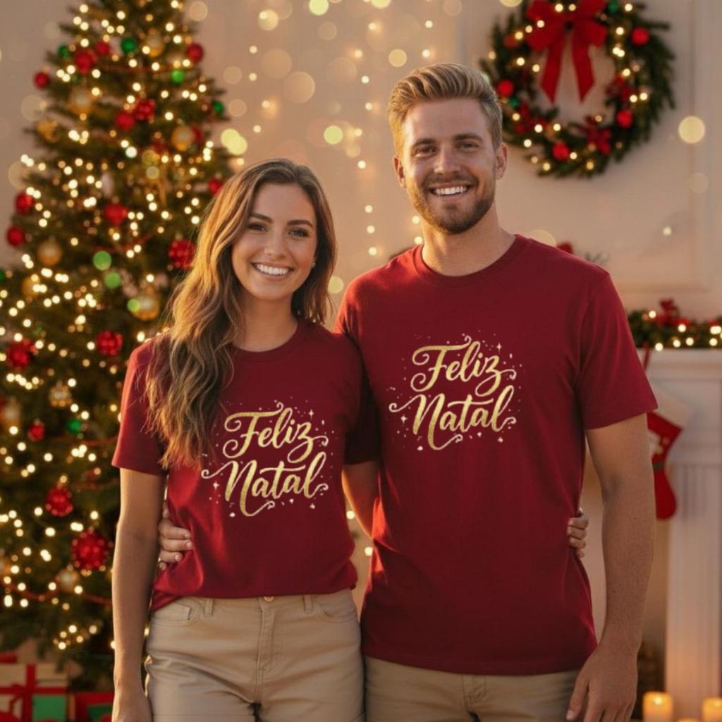 Kit Camiseta Estampada Feliz Natal Tendencia Família 100% Algodão Confortável Para Família Unissex