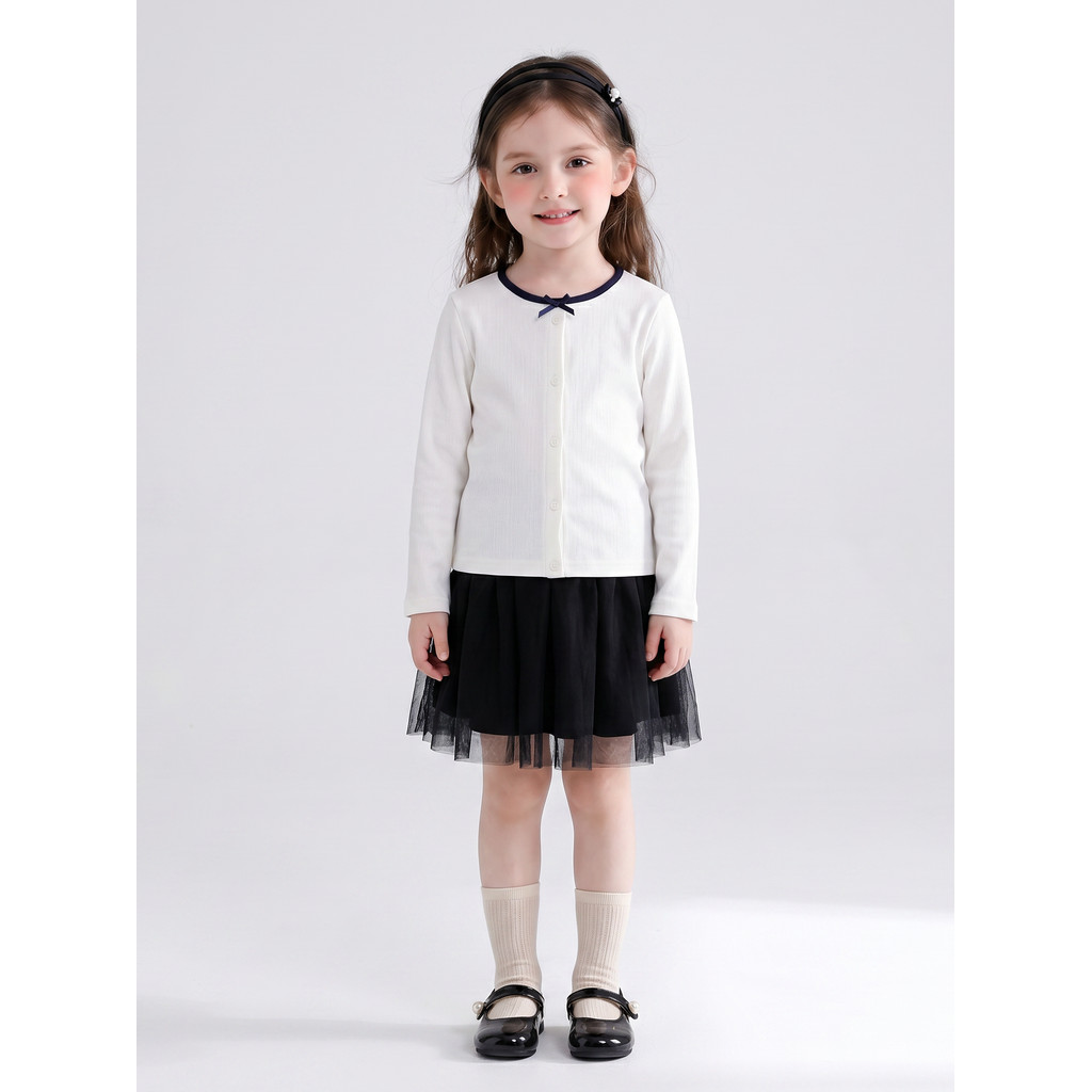 Meninas branco de manga comprida camiseta primavera outono novo estilo 2026 crianças outono estilo ocidental All-Match c
