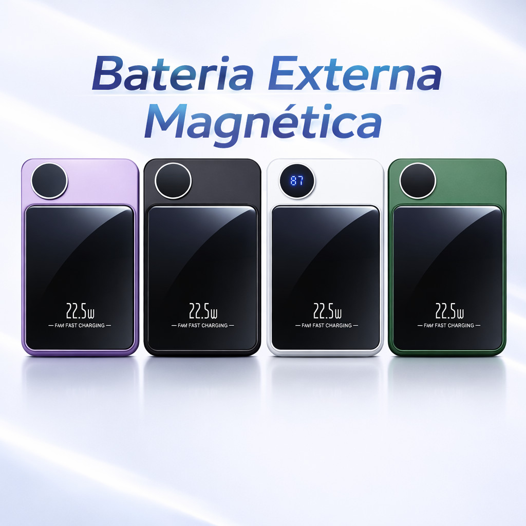 Bateria externa portátil ultrafina de 10000mAh com carregamento sem fio magnético e carregamento rápido.
