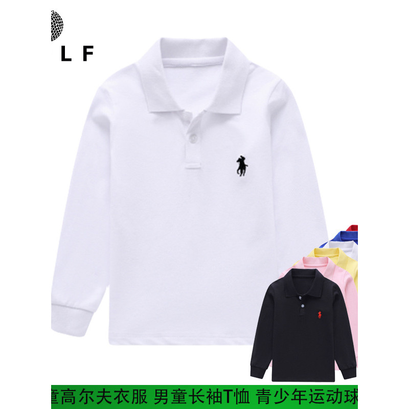 Novas crianças de golfe de manga comprida primavera outono meninos meninas camiseta puro algodão camisa de fundo juventu