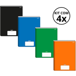 Kit Com 4 Caderno Brochura 80 Fls Pautado Capa Dura - Stiff