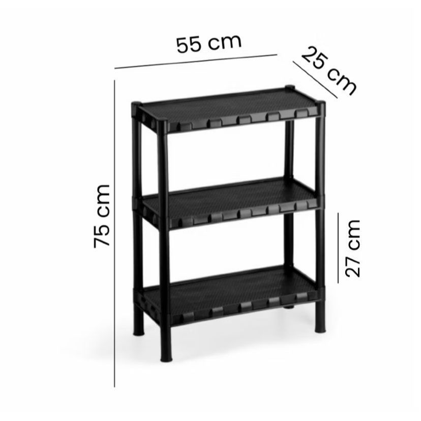 Estante Prateleira Modular Multiuso Organizadora Plástico Preta com 3 Prateleiras