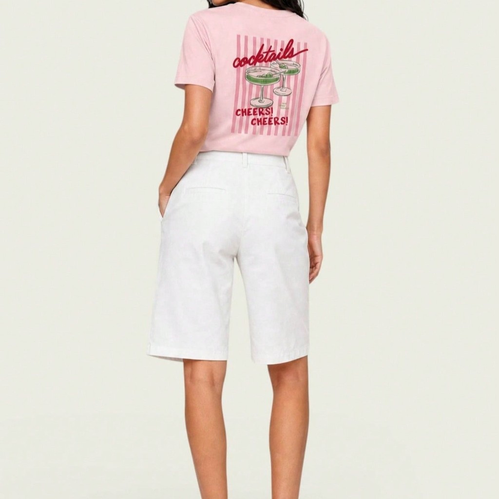 Camiseta Feminina Básica Moderna 100% Algodão Manga Curta Gola Redonda Confortável Leve Casual Estampada com: Cocktails