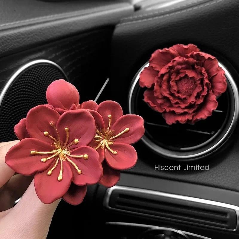 Vintage Vermelho Decoração Interior Do Carro Saída De Ar Perfume Peônia Rosa Flores Condicionado Aroma Difusor Estilo De
