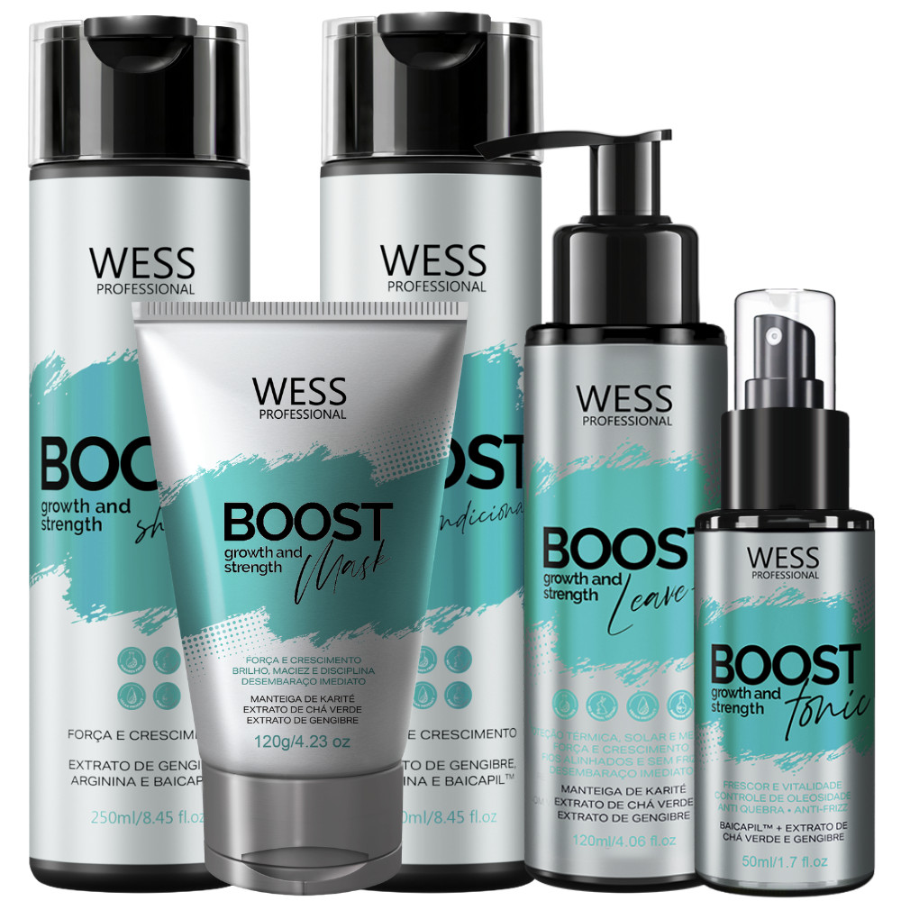 Wess Kit Boost Shampoo, Condicionador, Leave-in, Máscara e Tônico