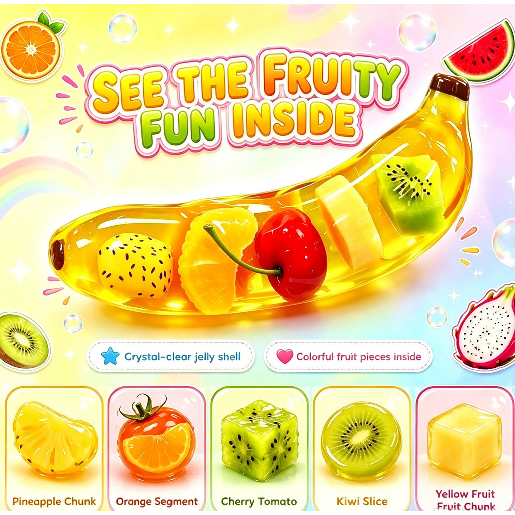 Bola De Estresse De Óleo De Coco APPLE Banana Maltose Fidget Toystransparente Soft Squeeze Stress Relief ASMR Anti Toys — imagem 2 de 2