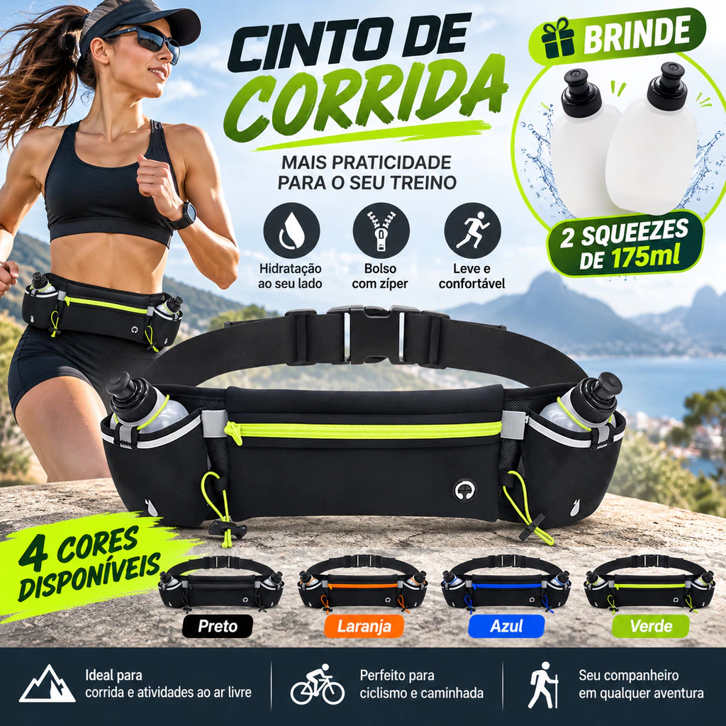Pochete esportiva profissional e durável em nylon (com garrafa de água), ideal para corrida, ciclismo e caminhada. — imagem 1